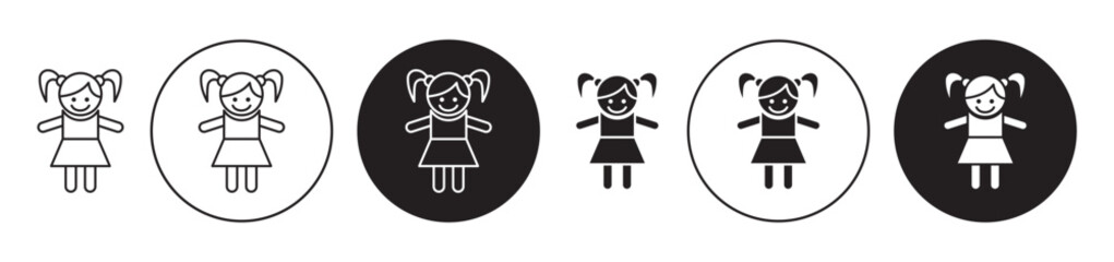 doll icons collection in black filled and stroke line style
