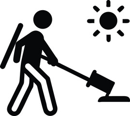 Simple black person icon vacuums under a bright sun silhouette image