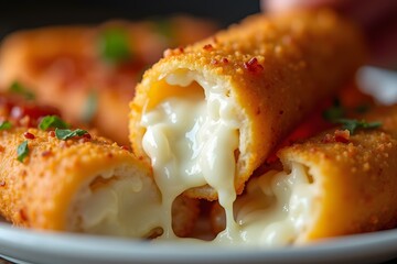 Hot cheese sticks with melted cheese inside and golden crispy crust outside