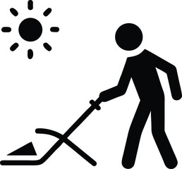 Silhouette person digging with shovel beside sun on a sunny day indicates progress