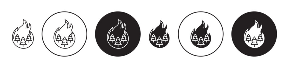Wildfire disaster icons collection in black filled and stroke line style