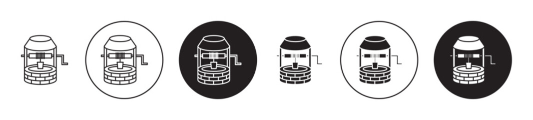 Well icons collection in black filled and stroke line style