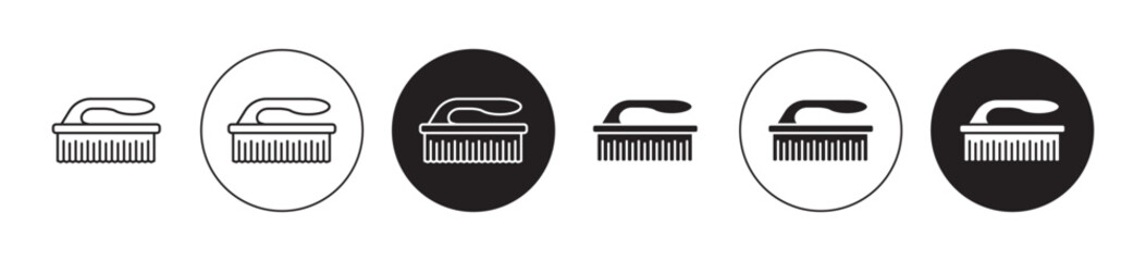 Washing brush icons collection in black filled and stroke line style