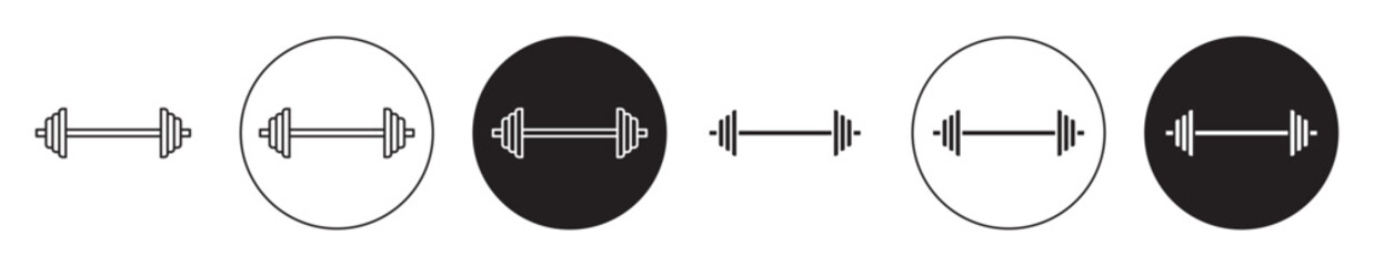 Weight barbell icons collection in black filled and stroke line style