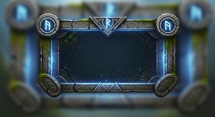 Mystical Rune Frame for Game UI with Glowing Blue Energy.