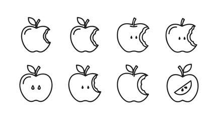 Collection of hand drawn apple silhouettes showing various bites and slices