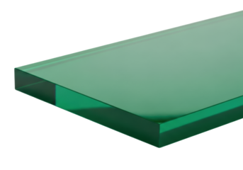 Thick, rectangular emerald green acrylic sheet, perfectly polished and reflective, isolated against a seamless transparent background with copy space, showcasing architectural precision