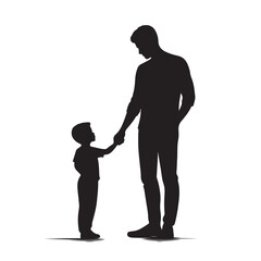Silhouette of father and son holding hands, family love and relationship vector illustration