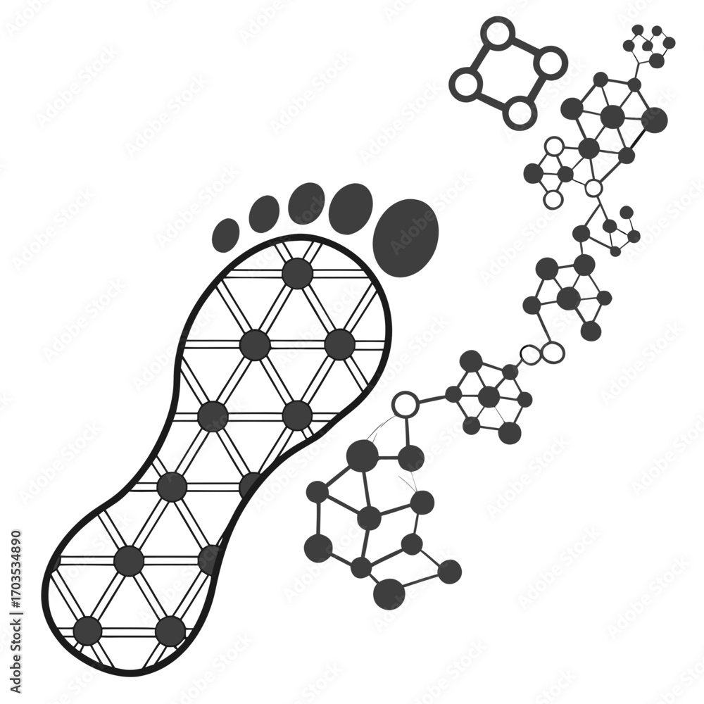 Aufkleber abstract representation of a footprint with a molecular structure emerging from it symbolizing scien