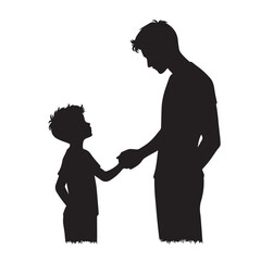 Silhouette of father and son holding hands, family love and relationship vector illustration