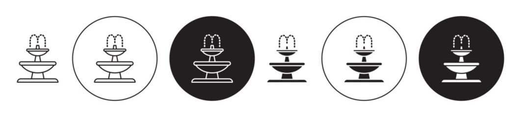 Fountain with water splashing icons collection in black filled and stroke line style