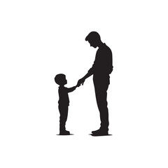 Silhouette of father and son holding hands, family love and relationship vector illustration