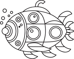 Whimsical Cartoon Submarine with Bubbles Coloring Page for Kids