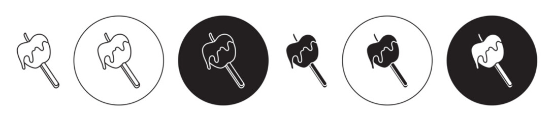 Caramelized apple icons collection in black filled and stroke line style