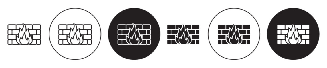 Brick wall and fire icons collection in black filled and stroke line style