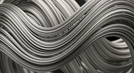 Abstract steel cables arrangement with fluid wave shape and industrial look