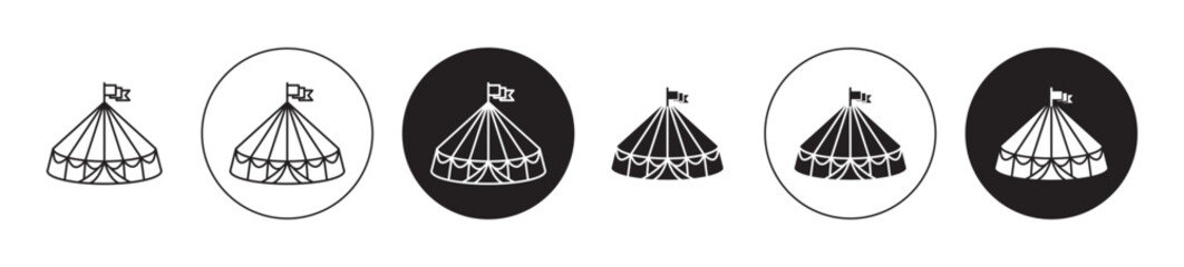 Circus tent icons collection in black filled and stroke line style