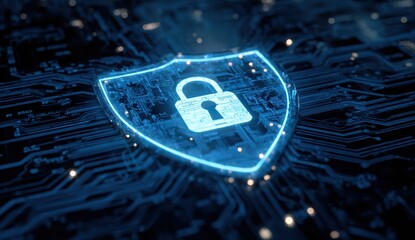 Cybersecurity shield on circuit board (1)