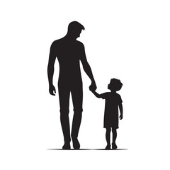 Silhouette of father and son holding hands, family love and relationship vector&nbsp;illustration