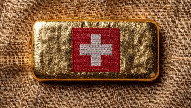 Gold bullion bar with Swiss flag