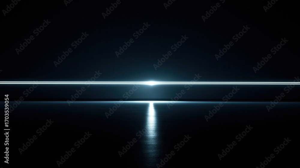 Poster minimalist neon line cutting across a dark void.