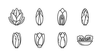Collection of hand drawn vegetable silhouettes featuring various leafy greens and buds