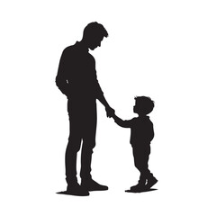 Silhouette of father and son holding hands, family love and relationship vector illustration