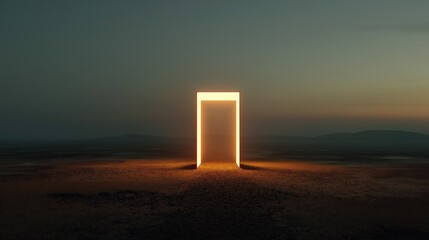 Minimalist monolith glowing in open plain.