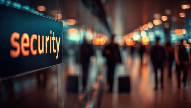 Airport security sign in a busy terminal - Powered by Adobe