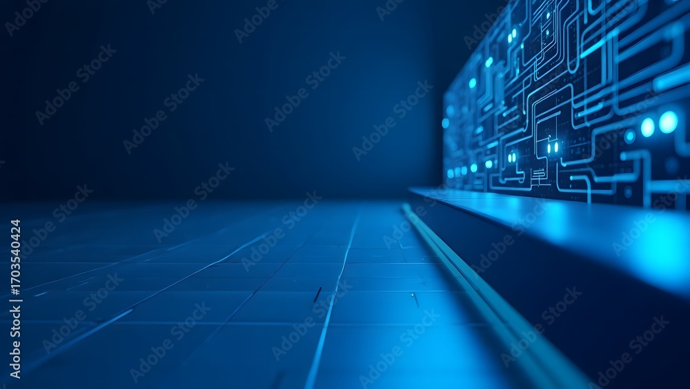 Fototapete futuristic technology backdrop showcases intricate circuit patterns with glowing blue lights illumin