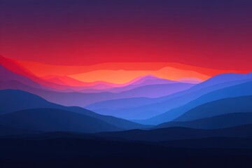 Obraz premium Sunset over layered mountains