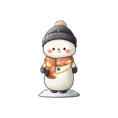 cute snowman cartoon character winter illustration with scarf beanie hat isolated on white background