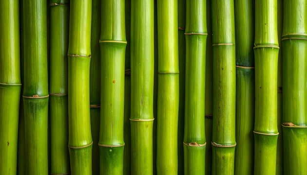 Vertical green bamboo stalks with segmented nodes and smooth texture - Powered by Adobe