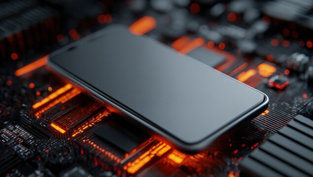 Smartphone on circuit board - Powered by Adobe