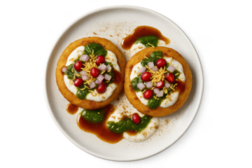 Delicious Indian Dahi Puri chaat, isolated on transparent background, vibrant