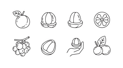 Collection of various fruits and berries in a distinctive silhouette style