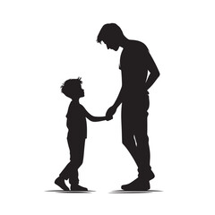 Silhouette of father and son holding hands, family love and relationship vector illustration
