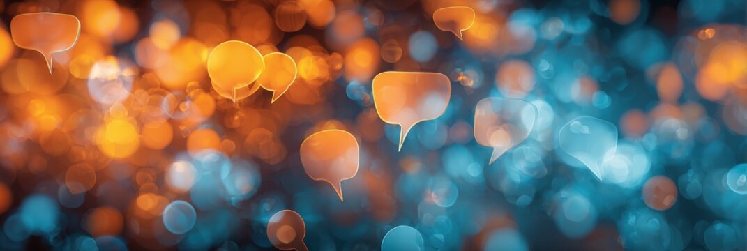 Abstract bokeh with floating speech bubbles