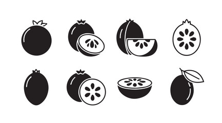 Naklejka premium Collection of feijoa fruit illustrations in a distinctive silhouette style