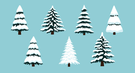 Collection of Snow Covered Pine Trees in Winter.