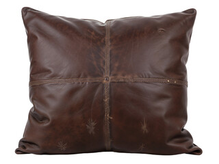 Obraz premium Stylish brown leather cushion displaying unique texture and design for modern home decor and comfort