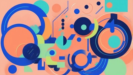 Fototapeta premium Abstract geometric shapes in vibrant colors on a pastel background, suggesting creativity and design