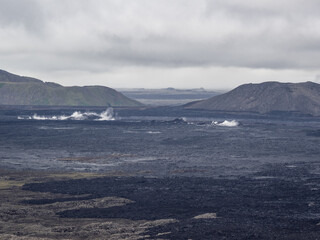 lava fields and volcanism on Reykjanes Peninsula in Iceland