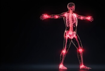 Obraz premium 3D anatomical illustration of a human body with highlighted skeletal joints