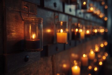 Candles on a dark wall