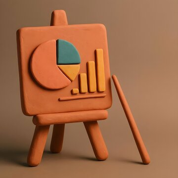 3D clay business presentation board with pie chart and bar graph illustration