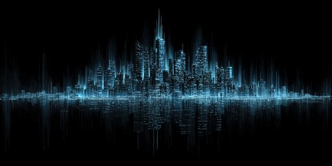 Abstract digital cityscape with light trails