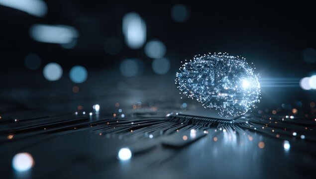 Abstract digital brain on circuit board