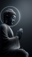 Matte black buddha statue in anjali mudra pose