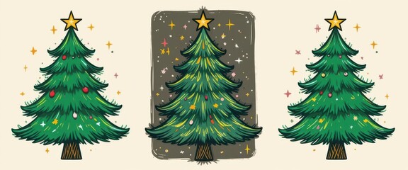  Whimsical Retro Holiday Hand Drawn Christmas Tree SVG